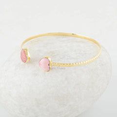 Natural Stone Jewelry - Rhodochrosite Gemstone Bangle - 925 Sterling Silver - Gold Plated - Gift For Her - Jewelry for Bride - Cuff Bracelet