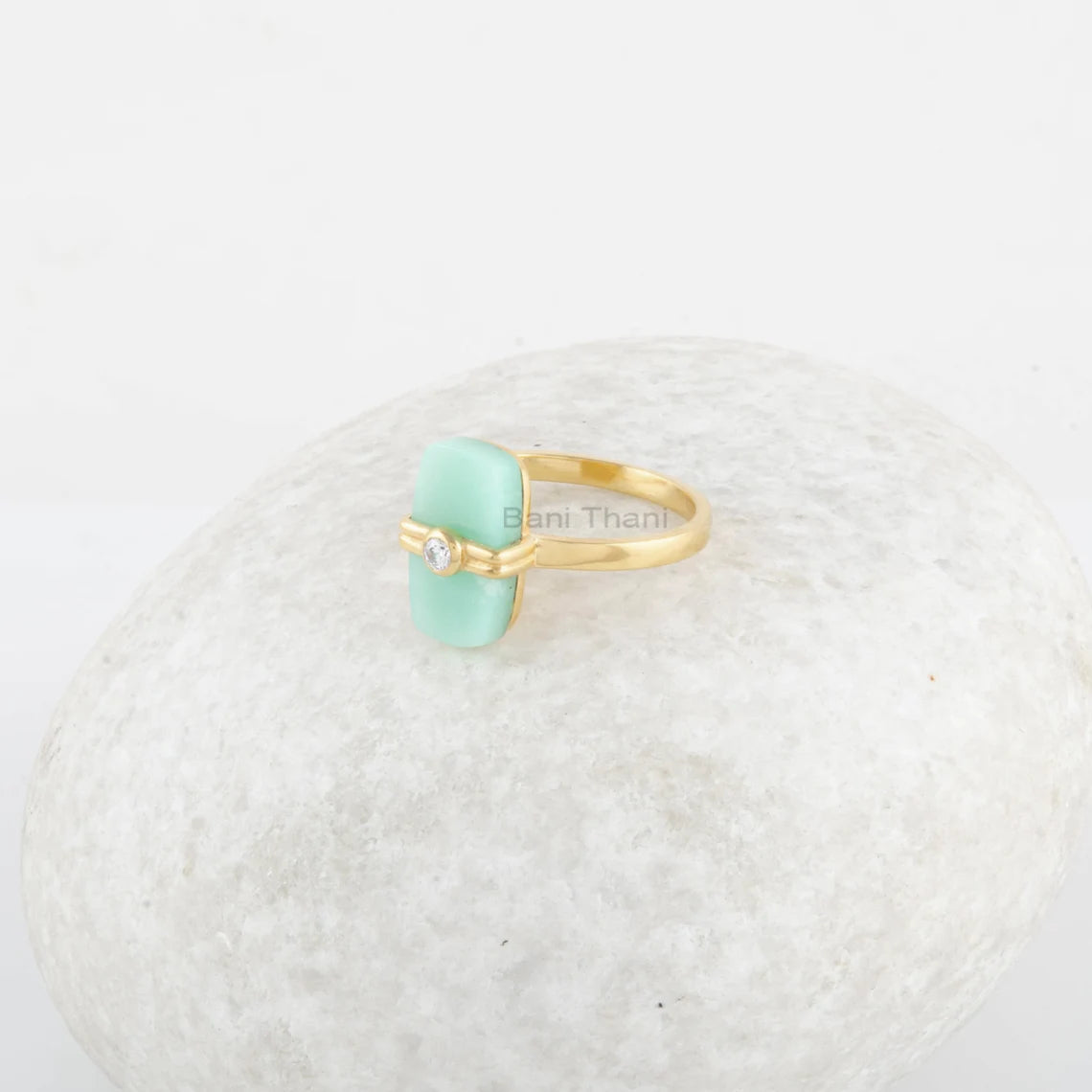 Chrysoprase Rectangle Ring - Gift for Her - Gemstone Ring - Gold Plated Ring - Handmade Jewelry - 925 Solid Silver Ring - Birthday Gift Ring