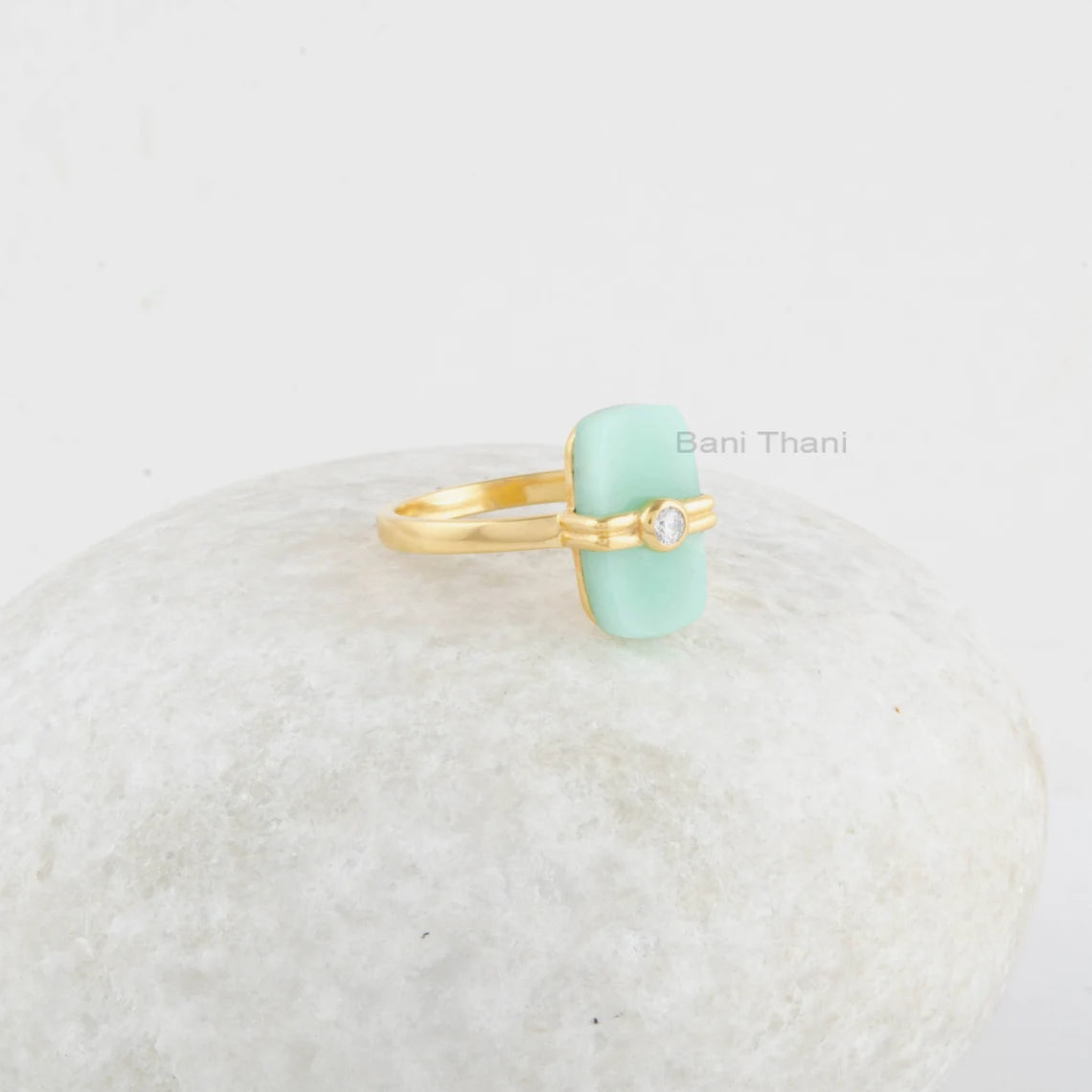 Chrysoprase Rectangle Ring - Gift for Her - Gemstone Ring - Gold Plated Ring - Handmade Jewelry - 925 Solid Silver Ring - Birthday Gift Ring