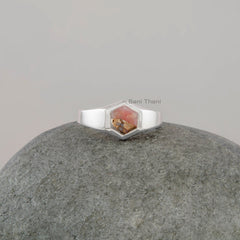 Pink Opal Signet Ring - Statement Ring - Solid Silver Ring - Cocktail Ring - Gold Plated - 6mm Hexagon Gemstone - Womens Ring - Gift for Her