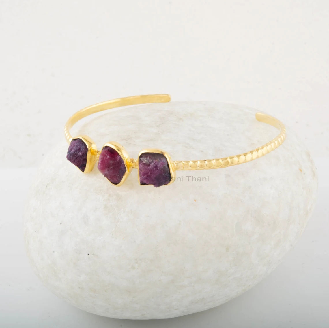 Rough Tourmaline Adjustable Bracelet - 925 Sterling Silver Cuff Bracelet for Womens - Raw Gemstone Gold Plated Bangle - Wedding Gift Bangle