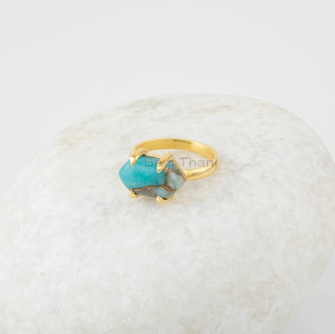 Handmade Jewelry - Amazonite Ring - 925 Silver Ring - Hexagon Gemstone Ring - Gold Plated Ring - Gift for Womens - Copper Amazonite Ring