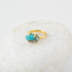 Handmade Jewelry - Amazonite Ring - 925 Silver Ring - Hexagon Gemstone Ring - Gold Plated Ring - Gift for Womens - Copper Amazonite Ring