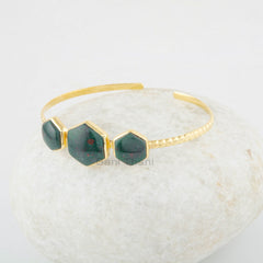 Bloodstone Cuff Bangle - Hexagon Bracelet - 925 Sterling Silver Bracelet - Gift for Her - Handmade Bracelet - Gold Plated - Jewelry for Prom