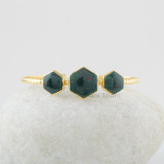 Bloodstone Cuff Bangle - Hexagon Bracelet - 925 Sterling Silver Bracelet - Gift for Her - Handmade Bracelet - Gold Plated - Jewelry for Prom