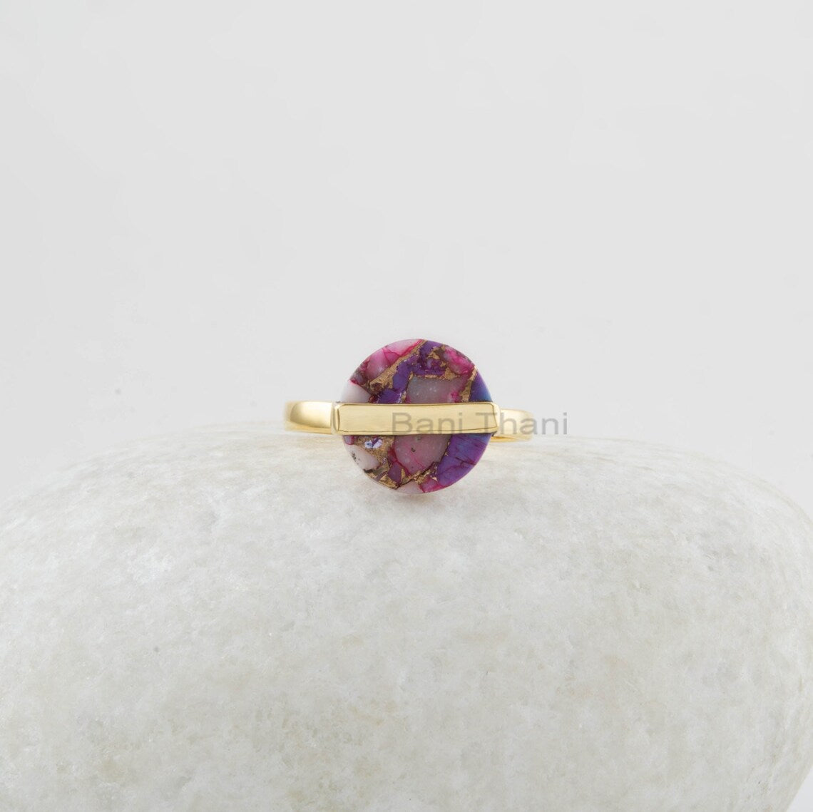 Dahlia Purple Turquoise Ring - Solid Silver - Gold Plated Ring - High Quality Jewelry - Gift for Wedding - Jewelry for Spouse - Round Ring