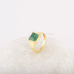 Natural Emerald Gemstone Signet Ring - Gold Plated Ring - Solid 925 Silver Ring - Semi Precious Jewelry - Gift for Wife - Jewelry for Women