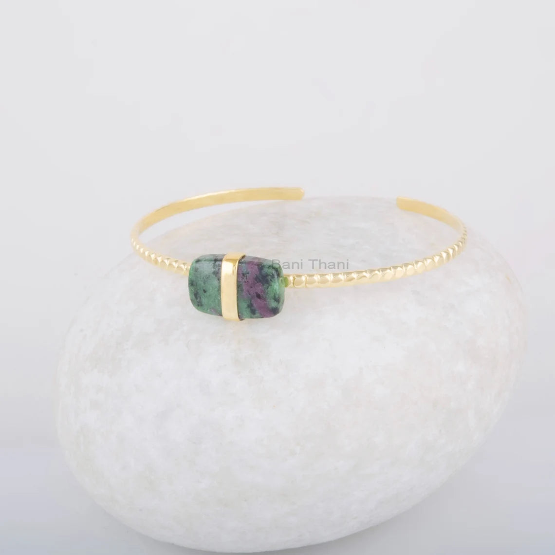 Ruby Zoisite Cushion Bracelet - Adjustable Bangle - Silver Cuff Bracelet - Gold Plated Bracelet - 9x14mm Gemstone Bracelet - Birthday Gift