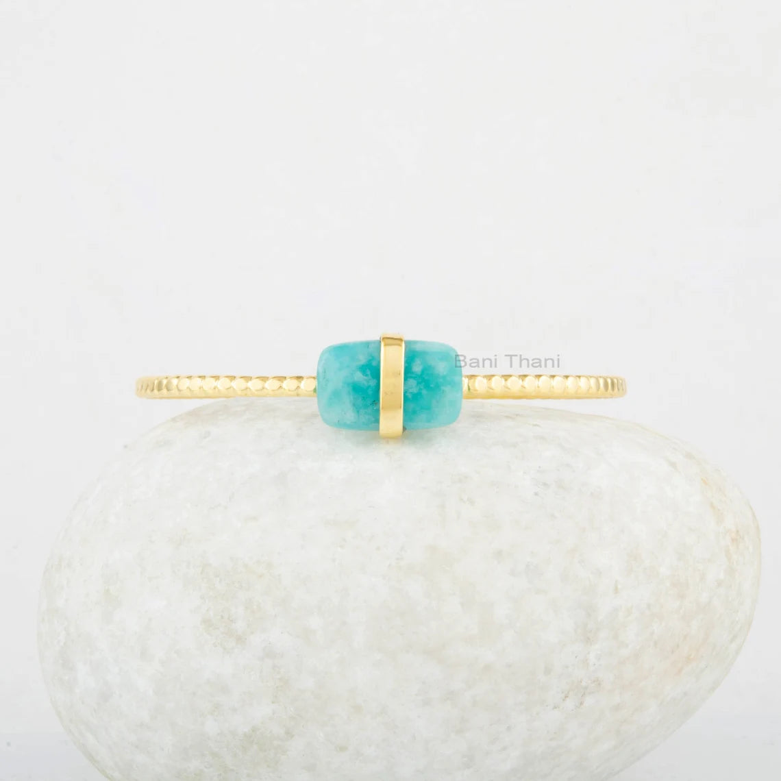 Amazonite Cuff Bracelet - 925 Silver Bracelet - Adjustable Bangle - 10x16mm Cushion Gemstone - Gold Plated - Wedding Gift- Delicate Bracelet