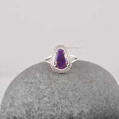 Purple Copper Turquoise Bohemian Ring - Hand Crafted Boho Rings - 925 Solid Silver Ring for Women - Gift for Her - Fancy Shape Gemstone Ring