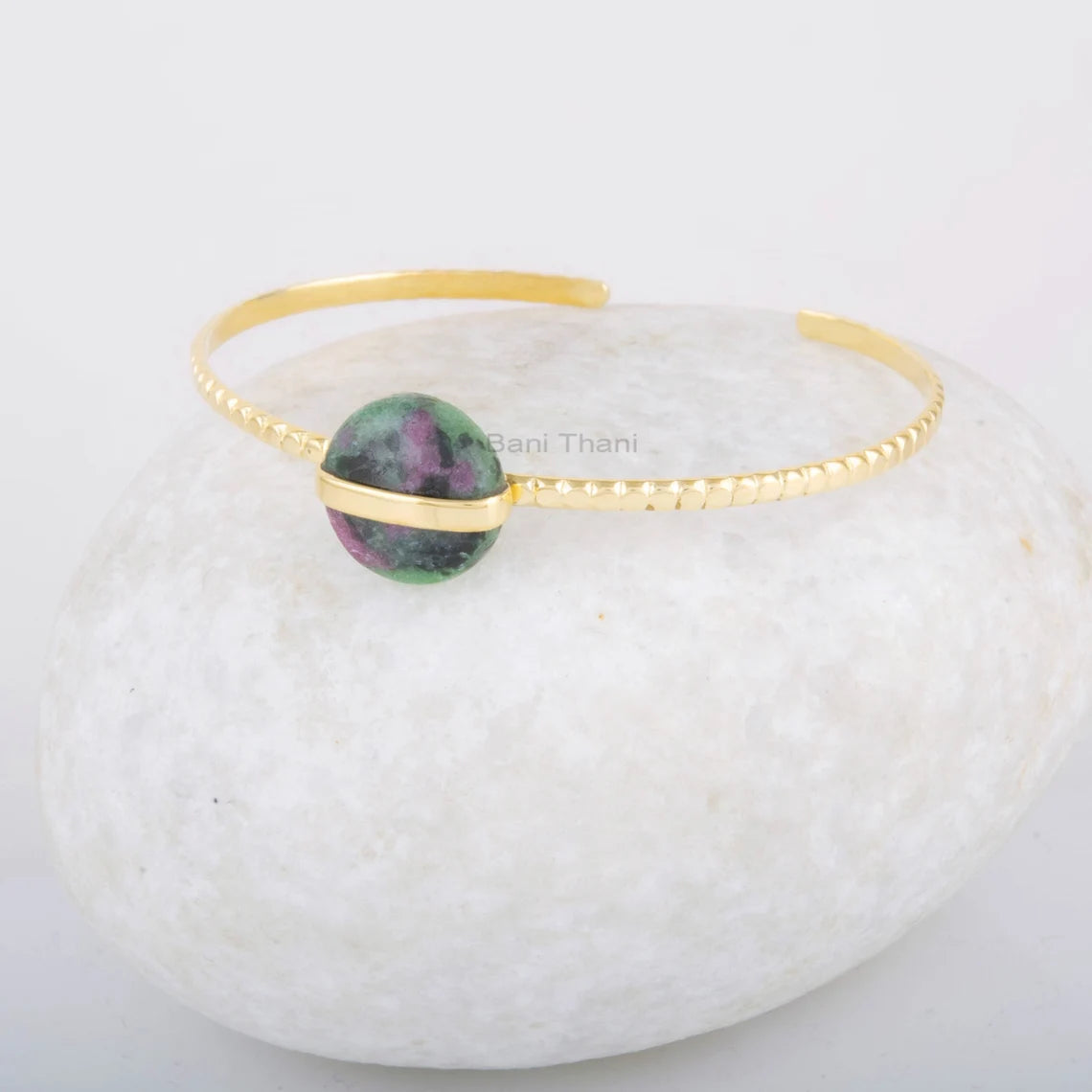 Ruby Zoisite Bracelet - Adjustable Bangle - Gemstone Silver Cuff Bracelet - Gold Plated Bracelet - 12mm Round Bracelet - Jewelry for Women