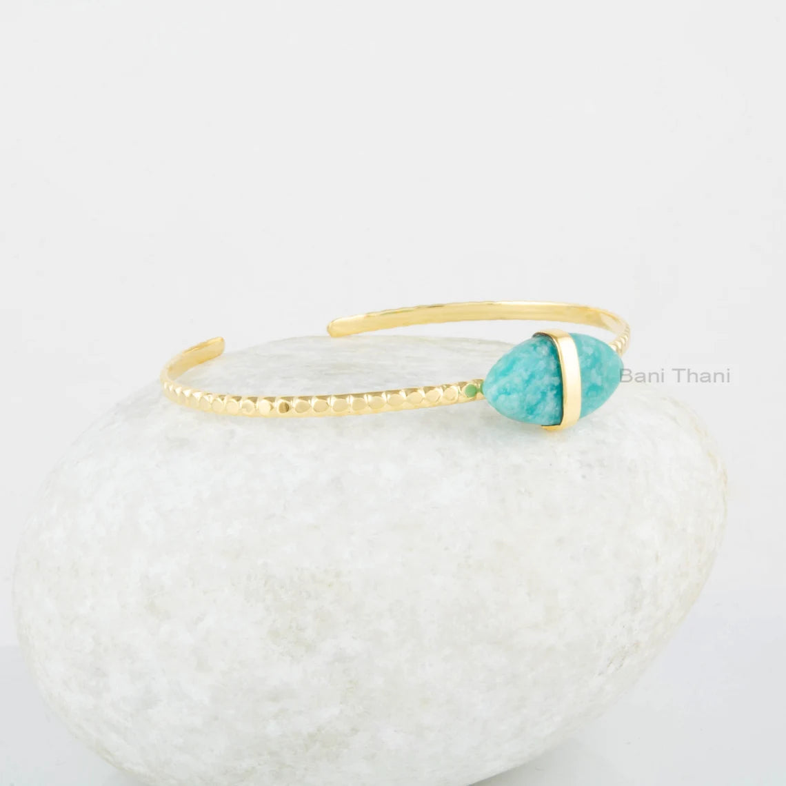 Marquise Shape Gemstone Cuff Bracelet - Amazonite Bangle - Gold Plated Bangle - 925 Solid Silver Bangle- Handmade Jewelry - Wedding Gift