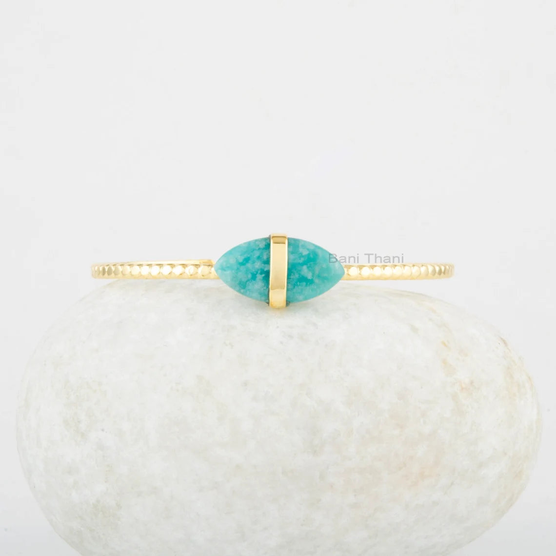 Marquise Shape Gemstone Cuff Bracelet - Amazonite Bangle - Gold Plated Bangle - 925 Solid Silver Bangle- Handmade Jewelry - Wedding Gift