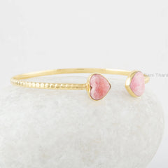 Natural Stone Jewelry - Rhodochrosite Gemstone Bangle - 925 Sterling Silver - Gold Plated - Gift For Her - Jewelry for Bride - Cuff Bracelet