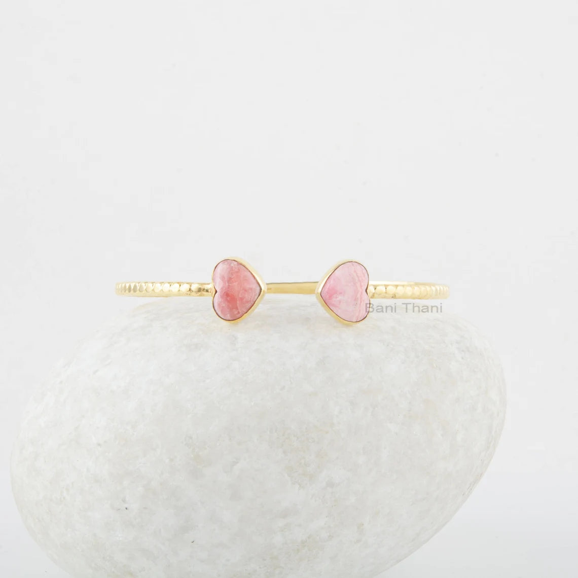 Natural Stone Jewelry - Rhodochrosite Gemstone Bangle - 925 Sterling Silver - Gold Plated - Gift For Her - Jewelry for Bride - Cuff Bracelet