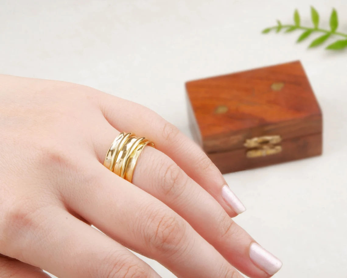 Hand Hammered Gold Plated Spinner Band - Thumb Band - Sterling Silver - Spinner Ring - Meditation Ring - Gift For Lady - Boho Jewelry