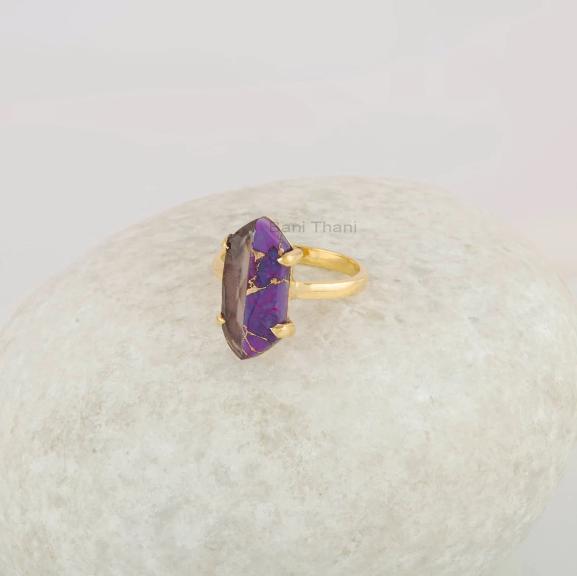 Fused Amethyst Purple Turquoise Gemstone Ring - Gold Plated Ring - 8x18mm Hexagon Ring - 925 Silver Ring - Rings for Women - Gift for Her