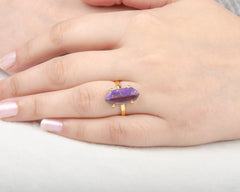 Fused Amethyst Purple Turquoise Gemstone Ring - Gold Plated Ring - 8x18mm Hexagon Ring - 925 Silver Ring - Rings for Women - Gift for Her