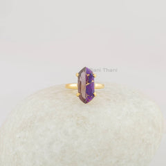 Fused Amethyst Purple Turquoise Gemstone Ring - Gold Plated Ring - 8x18mm Hexagon Ring - 925 Silver Ring - Rings for Women - Gift for Her