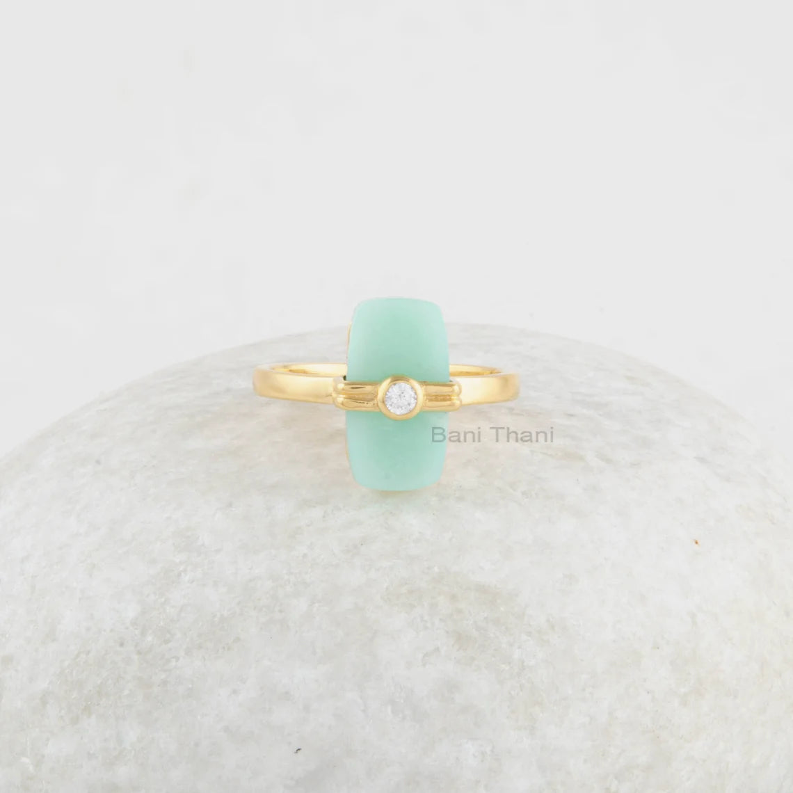 Chrysoprase Rectangle Ring - Gift for Her - Gemstone Ring - Gold Plated Ring - Handmade Jewelry - 925 Solid Silver Ring - Birthday Gift Ring