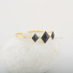 Labradorite Pyramid Shape Cuff Bracelet - Gold Plated Handmade Bangle for Wedding - Diamond Gemstone 925 Silver Bracelet - Bracelet Jewelry