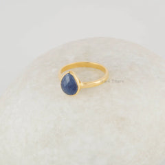 Natural Blue Sapphire Ring - Gemstone Silver Ring for Women - Solid 925 Sterling Silver Ring - Gold Plated Handmade Ring - Jewelry for Girls