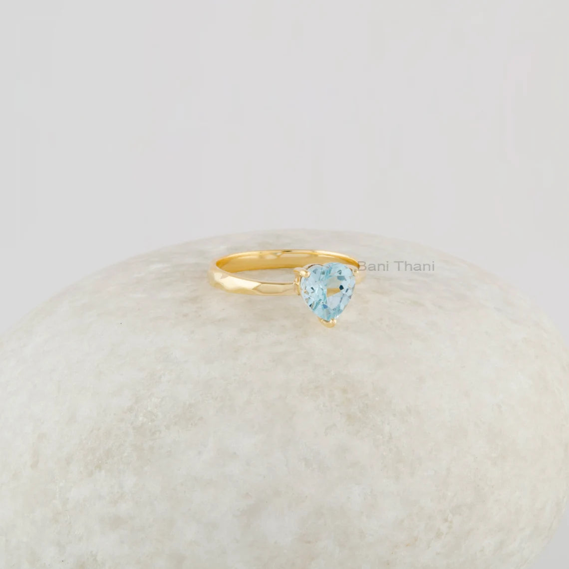 Gift for Valentine - Blue Topaz Ring - 925 Silver Gold Plated Prong Ring - Gemstone Ring for Wedding Gift - Gift for Her - Birthstone Ring