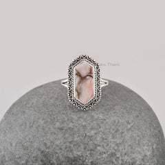 Handcrafted Boho Ring - Pink Opal Copper Gemstone Ring - Gift for Bridesmaid - Jewelry for Women - Pure 925 Silver Dotted Ring- Hexagon Ring