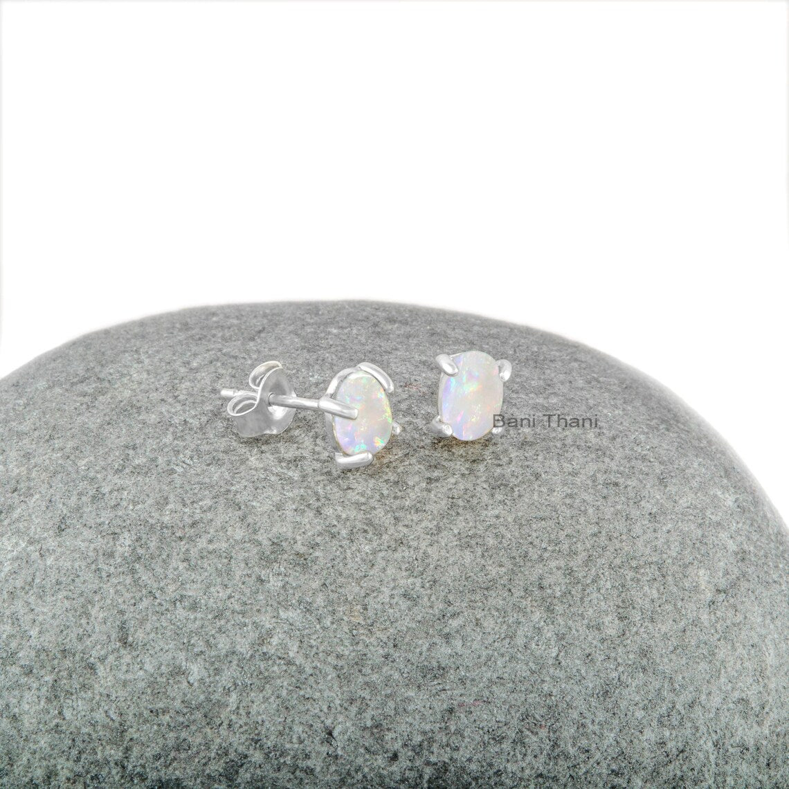 Prong Set Ethiopian Opal Stud Earring - Wedding Gift Earrings - 925 Sterling Silver Earring - Handmade Oval Gemstone Earrings - Boho Earring