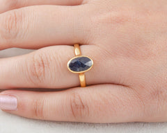 Natural Blue Sapphire Ring - Solid 925 Sterling Silver Ring - Gold Plated Oval Wedding Ring - Gemstone Ring - Gift for Her - Daily Use Ring