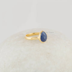 Natural Blue Sapphire Ring - Gemstone Silver Ring for Women - Solid 925 Sterling Silver Ring - Gold Plated Handmade Ring - Jewelry for Girls