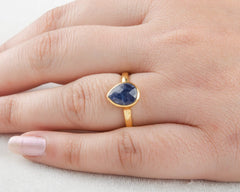 Natural Blue Sapphire Ring - Gemstone Silver Ring for Women - Solid 925 Sterling Silver Ring - Gold Plated Handmade Ring - Jewelry for Girls