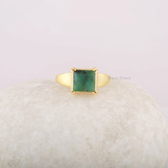 Natural Emerald Gemstone Signet Ring - Gold Plated Ring - Solid 925 Silver Ring - Semi Precious Jewelry - Gift for Wife - Jewelry for Women