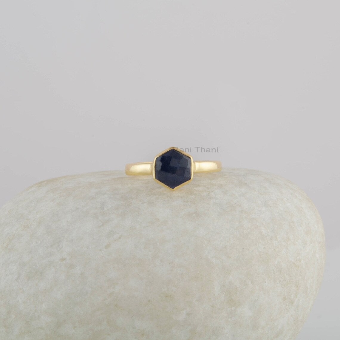 Hexagon Gemstone Silver Ring - Blue Sapphire Handmade Ring - Christmas Gift Ring for Her - Jewelry for Bridesmaid - Birthday Gift Ring