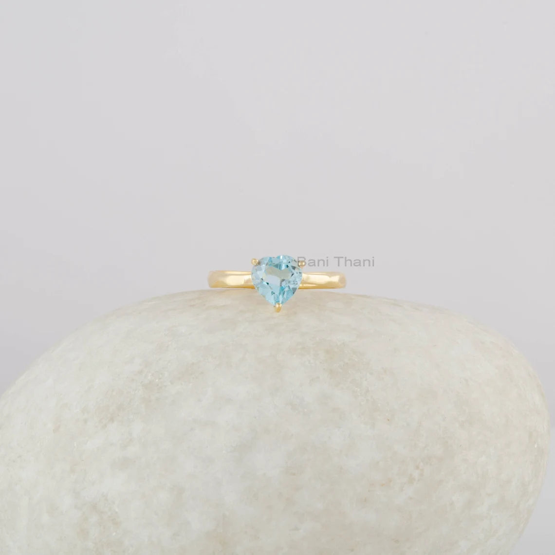 Gift for Valentine - Blue Topaz Ring - 925 Silver Gold Plated Prong Ring - Gemstone Ring for Wedding Gift - Gift for Her - Birthstone Ring