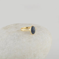 Natural Blue Sapphire Ring - Solid 925 Sterling Silver Ring - Gold Plated Oval Wedding Ring - Gemstone Ring - Gift for Her - Daily Use Ring