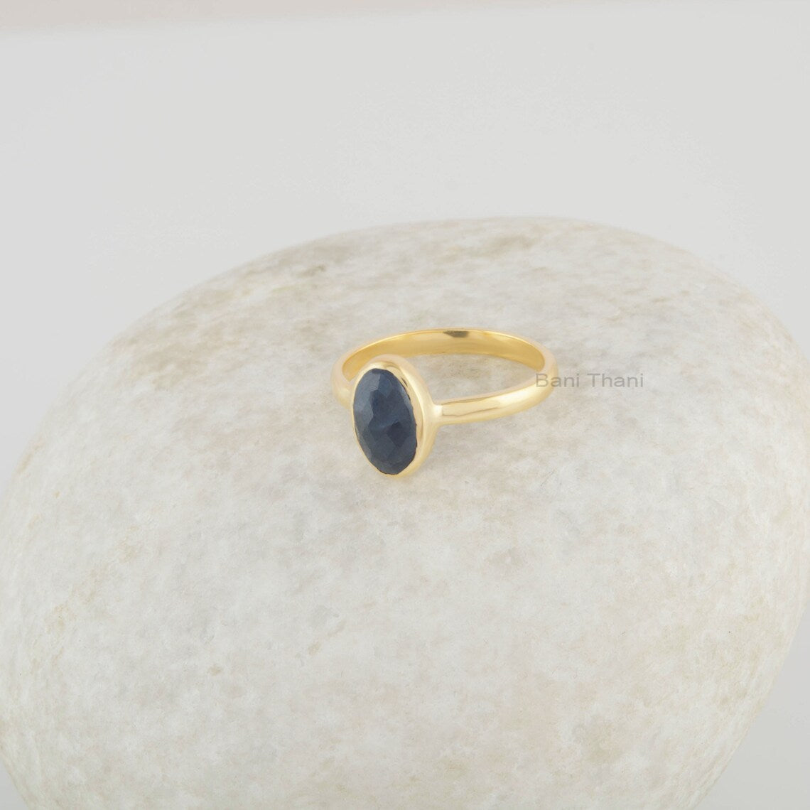 Natural Blue Sapphire Ring - Solid 925 Sterling Silver Ring - Gold Plated Oval Wedding Ring - Gemstone Ring - Gift for Her - Daily Use Ring