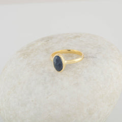 Natural Blue Sapphire Ring - Solid 925 Sterling Silver Ring - Gold Plated Oval Wedding Ring - Gemstone Ring - Gift for Her - Daily Use Ring