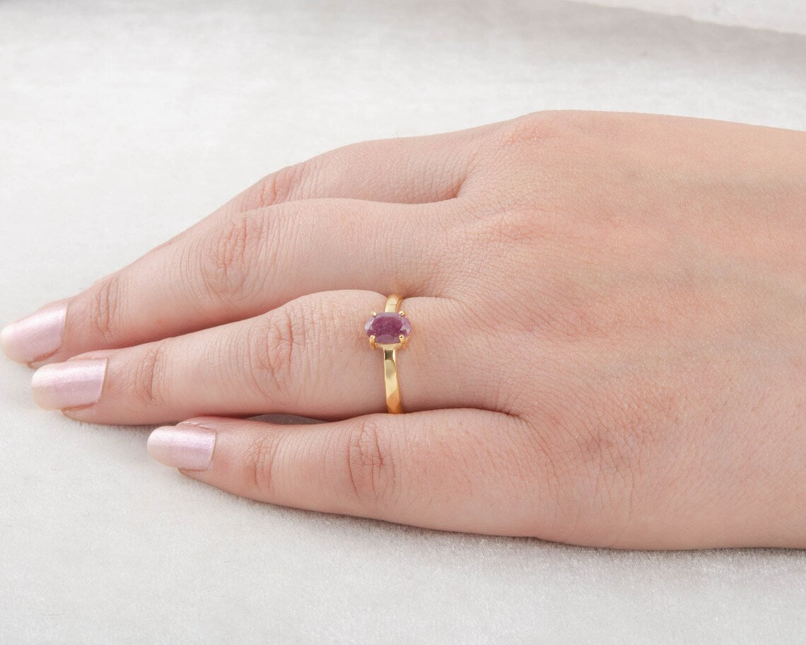 925 Sterling Silver Ring - Genuine Ruby Gemstone Ring - Natural Stone Jewelry - Gold Plated Ring - Finger Ring - Womens Ring - Gift for Her