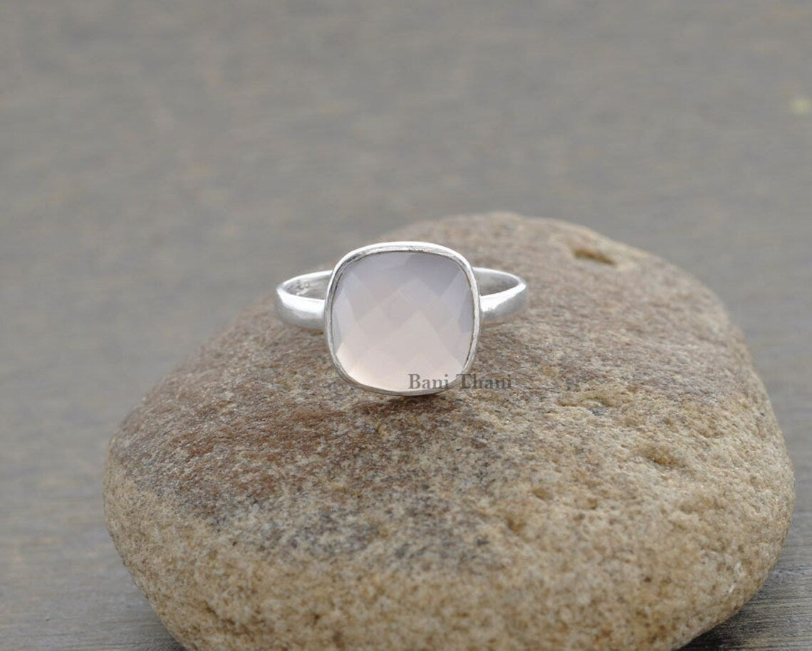 Pink Chalcedony Ring - Solid 925 Sterling Silver Ring for Women - Cushion Gemstone Ring- Christmas Gift Ring - Statement Ring - Gift for Her