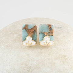 Beautiful Amazonite Studs, Copper Amazonite 10x14mm Cushion Flat Gemstone Silver Earrings, White Enamel Earrings For Girls, Gift For Love