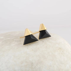 Onyx Silver Earrings, Black Onyx Studs For Womens, Triangle Pyramid Gemstone Earrings, Fancy Earrings For Young Girls, Christmas Gift Ideas