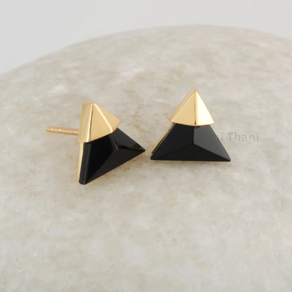 Onyx Silver Earrings, Black Onyx Studs For Womens, Triangle Pyramid Gemstone Earrings, Fancy Earrings For Young Girls, Christmas Gift Ideas