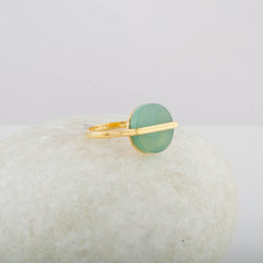 Aqua Chalcedony Ring - 13mm Flat Round Gemstone - 925 Sterling Silver - Gold Plated Modern Jewelry - Gift for Girls - Jewelry for The Bride