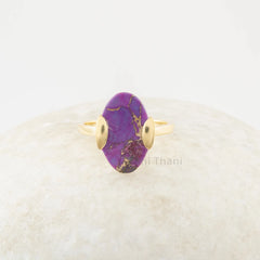 Copper Purple Turquoise Ring - Sterling Silver Gold Plated - 10x16mm Flat Oval - Elegant Jewelry - Gift For Bridesmaid - Jewelry For Date