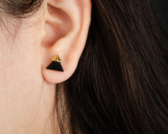 Onyx Silver Earrings, Black Onyx Studs For Womens, Triangle Pyramid Gemstone Earrings, Fancy Earrings For Young Girls, Christmas Gift Ideas