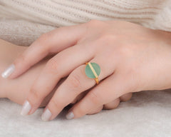 Aqua Chalcedony Ring - 13mm Flat Round Gemstone - 925 Sterling Silver - Gold Plated Modern Jewelry - Gift for Girls - Jewelry for The Bride