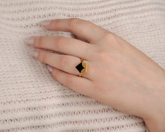 Black Onyx Ring Solid Silver 18k Gold Plated Ring - 11x12mm Flat Diamondd - Fashion Jewelry - Jewelry For Inspiration - Gift for Birthday