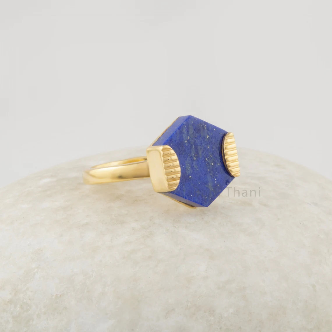 Lapis Lazuli Ring Solid Silver Handmade Ring 12x14mm Flat Hexagon Stone - Artisan Jewelry - Jewelry for Prom - Gift for Her - Ring for Sale