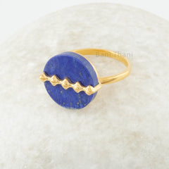 Lapis Lazuli Ring - Handcrafted Flat Round Shape Pure Silver Ring - Trendy Jewelry - Gift For Bride - Silver Jewelry For New Mom